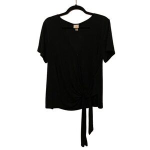 2 for $15 A New Day V-Neck Black Tie Wrap Crossover Short Sleeve Shirt